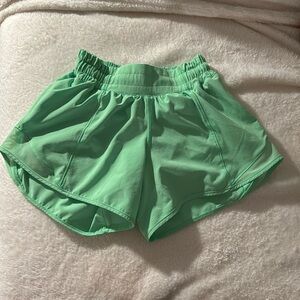 Lululemon hottie hot, low rise shorts in the neon green color